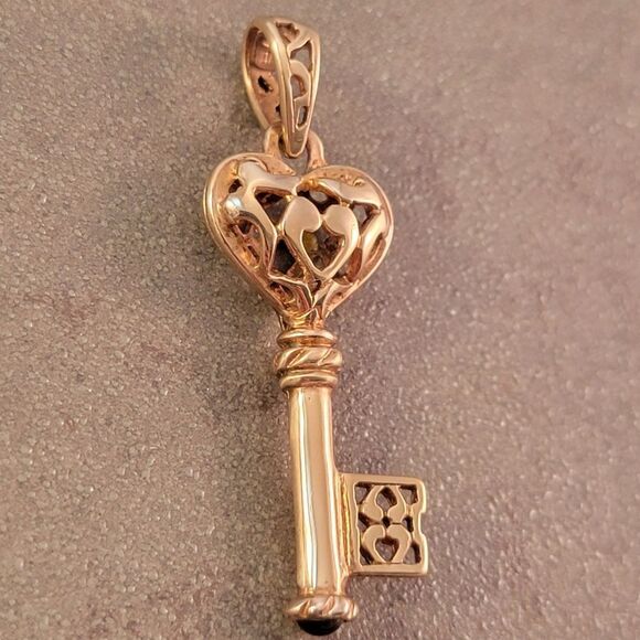 Gold Over Sterling Filigree Heart Key Pendant - Picture 4 of 7